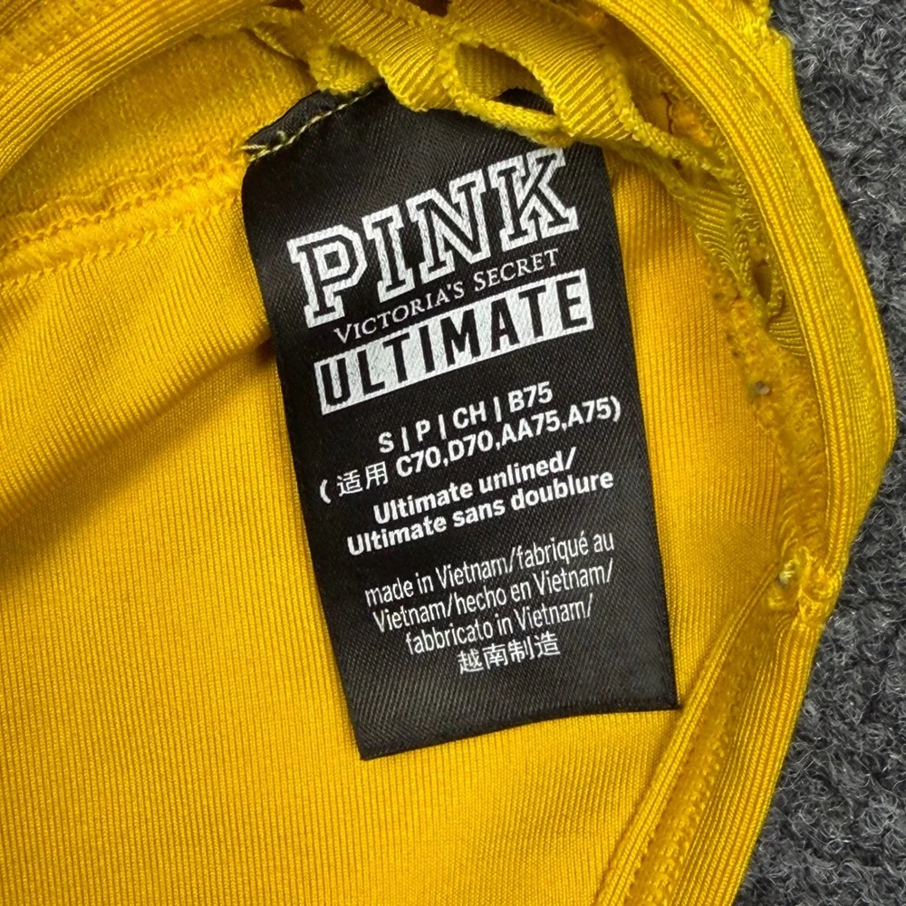 Pink Victoria's Secret Ultimate‎ Yellow Mesh Racerback Sports Bra Small - Picture 3 of 4